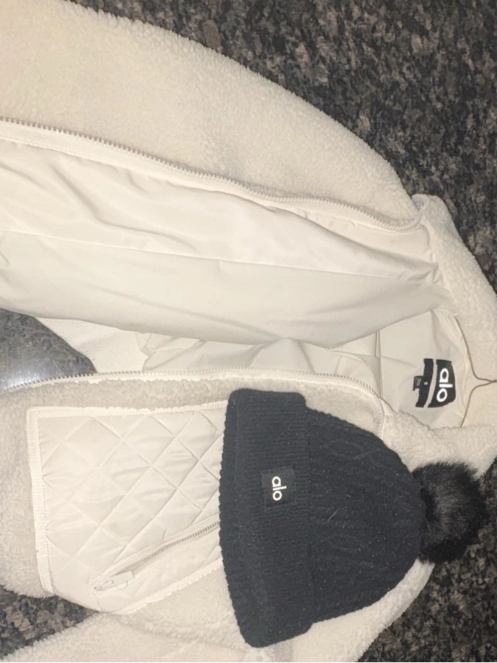 ALO Yoga Cream Sherpa Ski Jacket with the Beanie